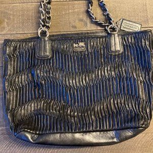 COPY - Authentic Coach Ridged Leather Handbag - Navy